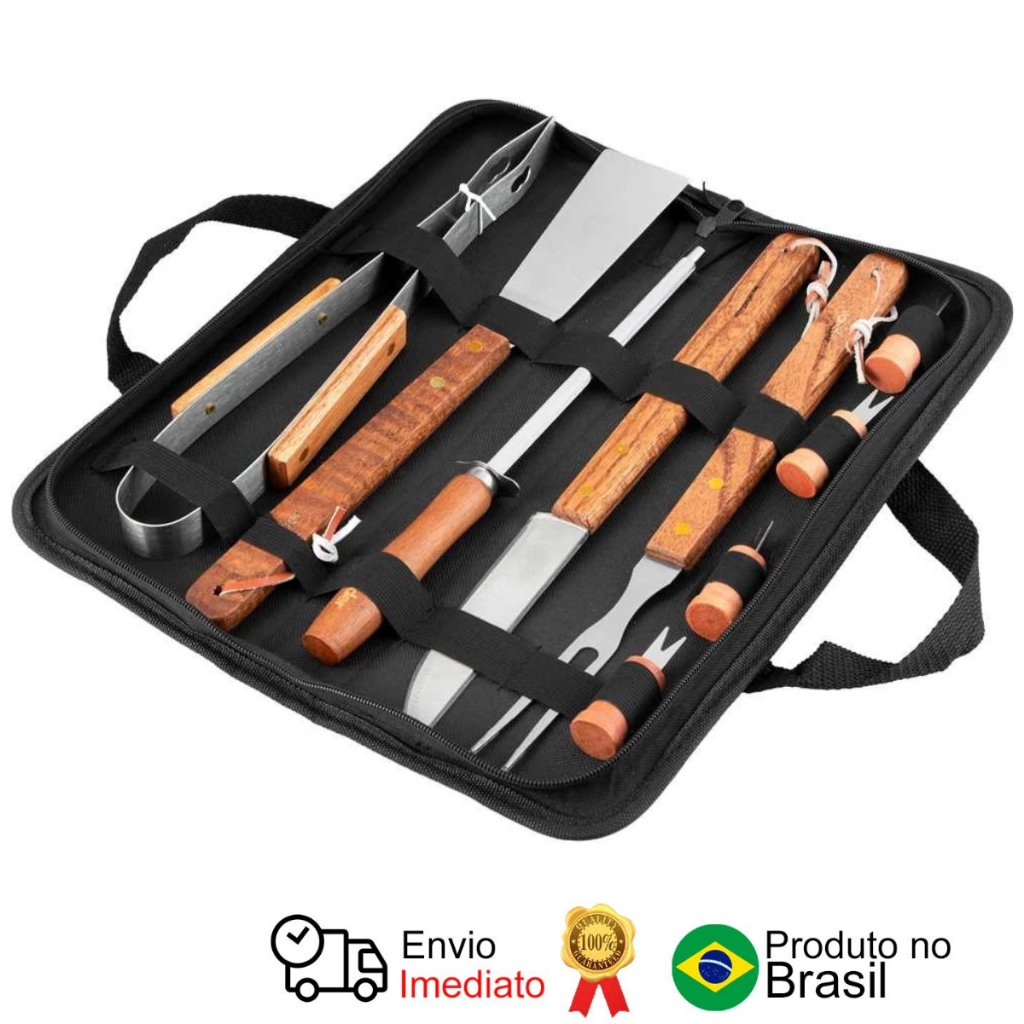 Kit Churrasco Churras Completo em Aço Inox com 10 Peças Vonder