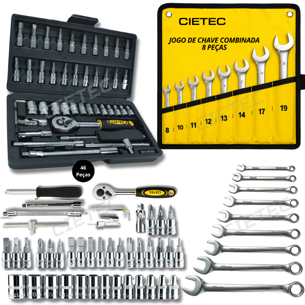 Jogo De Chave Soquete Catraca Chave Combinada Fenda Philips Soquetes Canhao Kit Ferramentas Completo Aço Crv