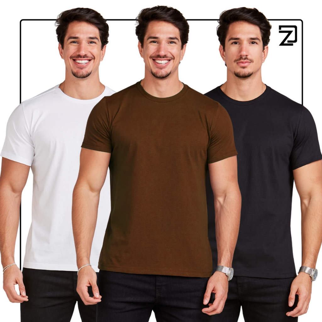 Kit 3 Camiseta Básica Masculina 100% Algodão Premium