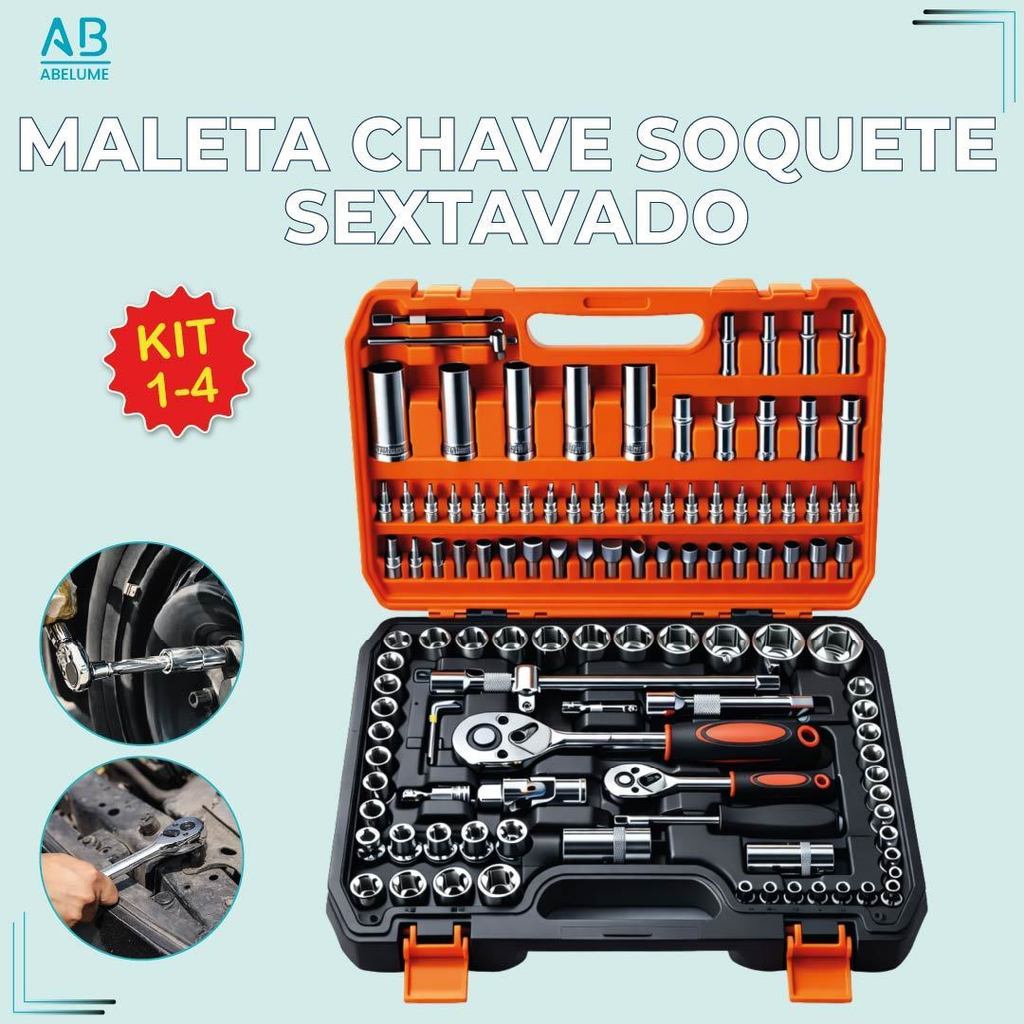 Kit Jogo de Soquete Para Mecânico Aço CRV 108 Peças Catraca Reversível