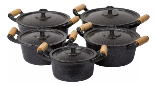 Jogo De Panela Alumínio Fundido Batido Grosso Preto 5 Peças