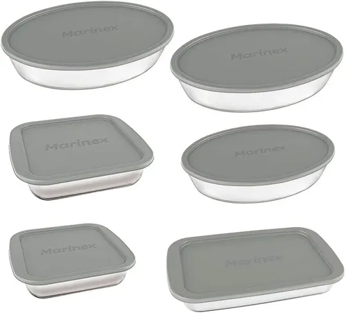 Conjunto Assadeiras 6 Peças de Vidro com Tampa Cinza - Marinex