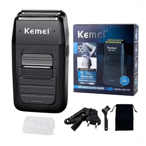 Barbeador Kemei Km-1102 Preto Máquina de Barbear Aço Inoxidável USB