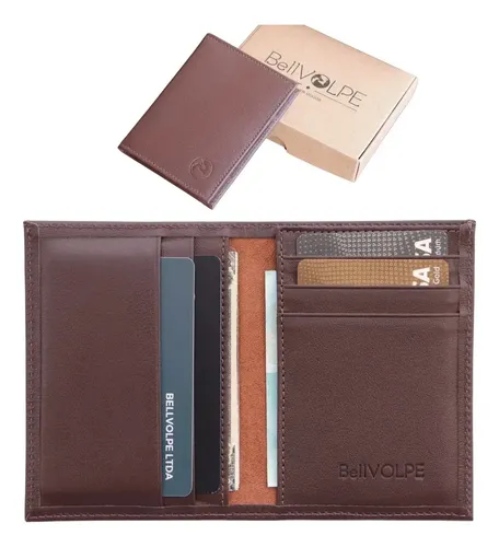 Carteira Masculina Feminina Slim Couro Legítimo Marca BellVOLPE Cor Marrom