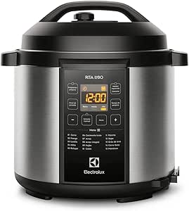 Panela pressão elétrica Electrolux digital capacidade 6L silenciosa segura 10 travas segurança 15 receitas pré-programadas 3 níveis pressão PCC20 inox preto 127v por Rita Lobo